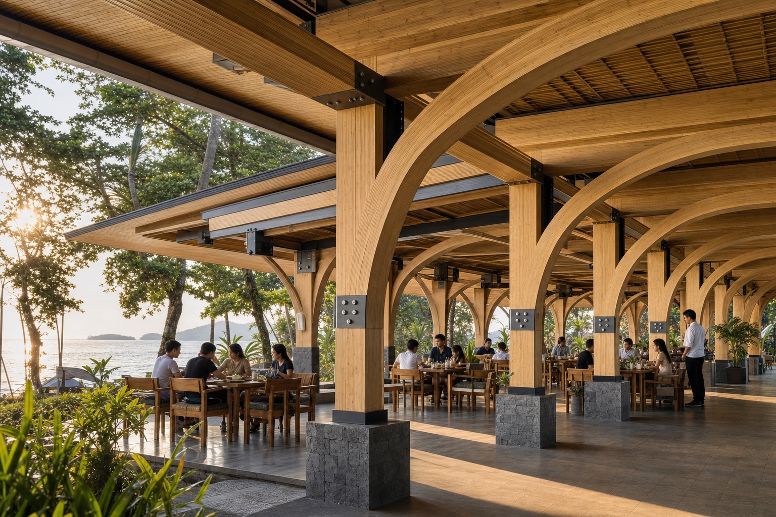 Illustrative Engineered Bamboo & Low-Carbon Structural Components application: Eco-resort pavilions