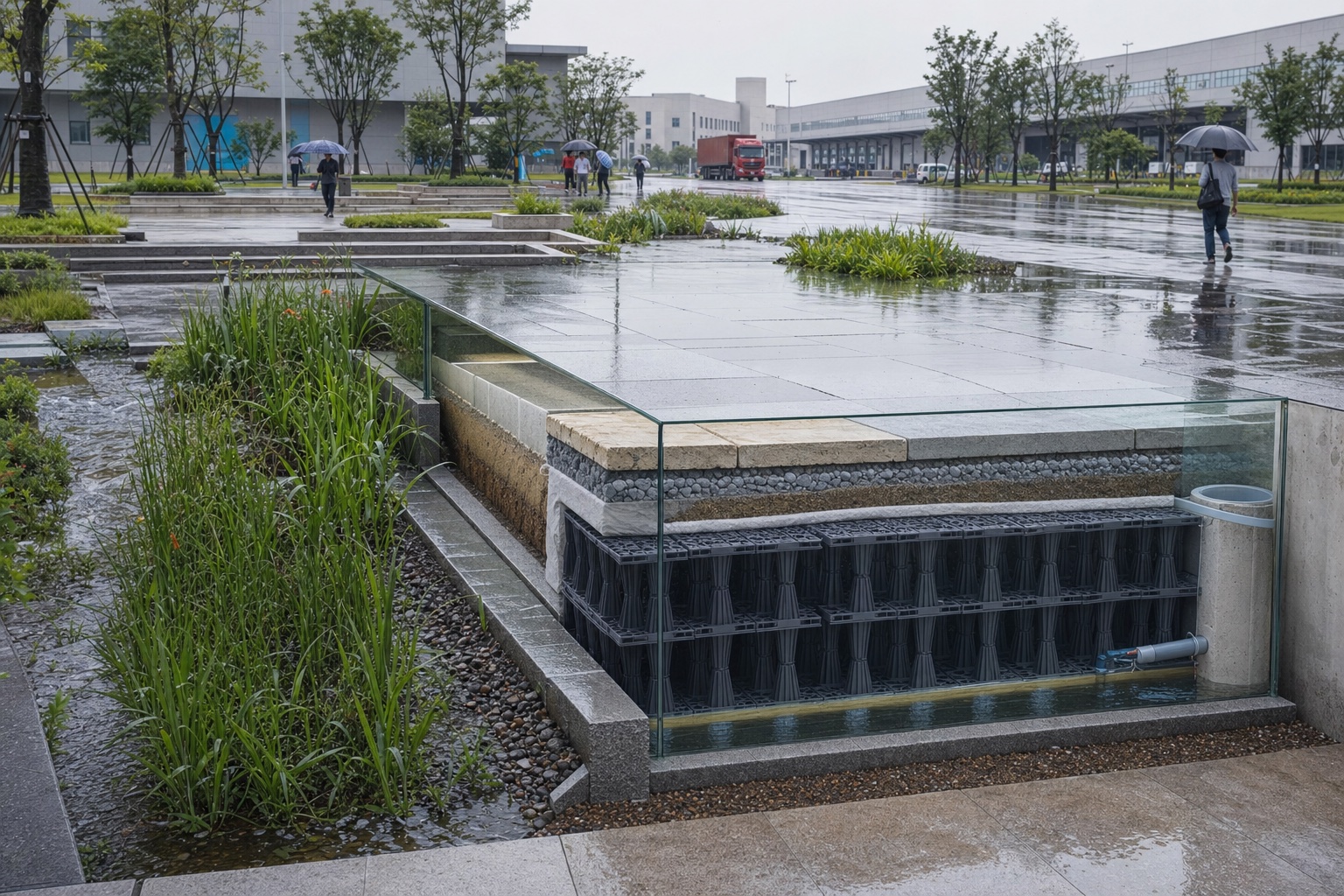 Illustrative Sponge City & Resilient Underground Drainage application: Industrial parks